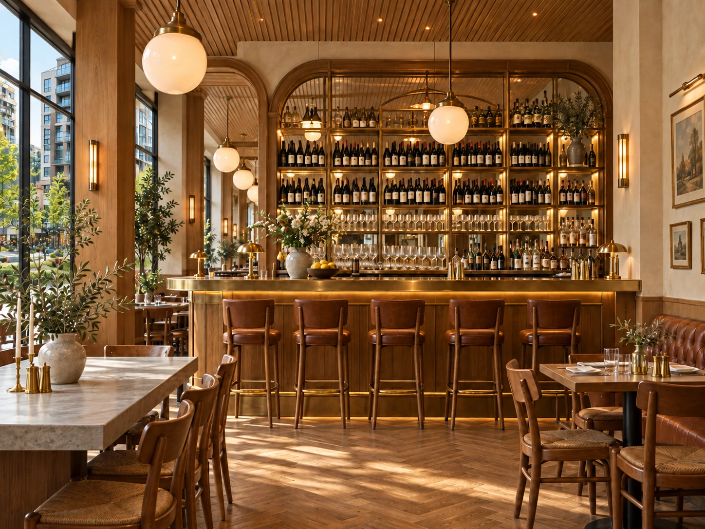 Le bar et la cave à vin éclairée